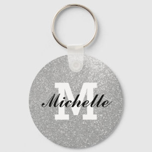 Faux zilveren glitter-monogram sleutelhanger