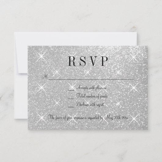 Faux zilveren glitter RSVP trouwreactiekaarten (Voorkant)