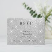 Faux zilveren glitter RSVP trouwreactiekaarten (Staand voorkant)