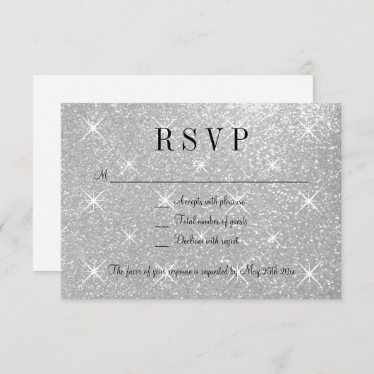 Faux zilveren glitter RSVP trouwreactiekaarten (Voorkant / Achterkant)