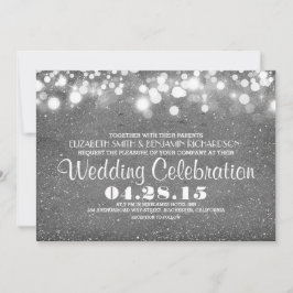 Faux zilveren glitter string lichten bruiloft uitn kaart