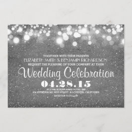 Faux zilveren glitter string lichten bruiloft uitn kaart