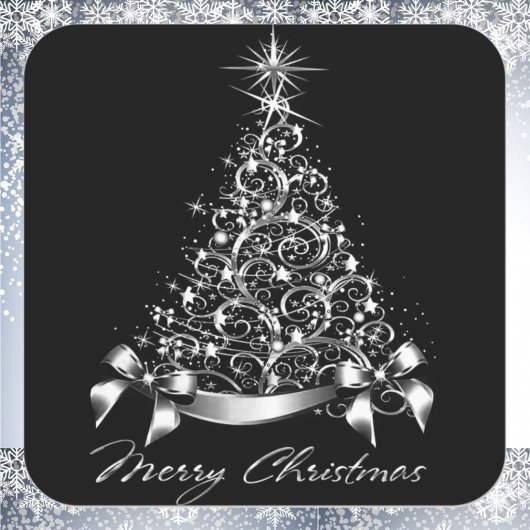 Faux zilveren kerstboom vierkante sticker