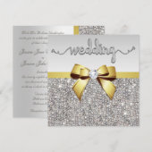 Faux zilveren pailletten gouden boog bruiloft kaart (Voorkant / Achterkant)