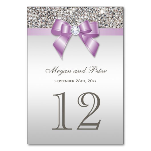 Faux zilveren pailletten Lila strik bruiloft Kaart (Voorkant)