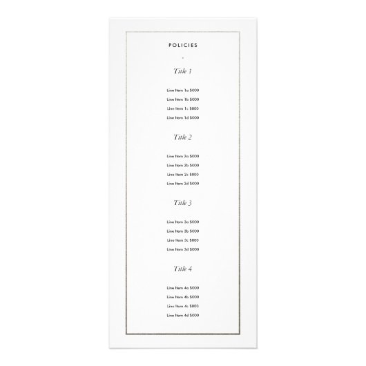 Faux Zilveren Rand op Wit | Moderne rack-Kaart Reclamekaart (Achterkant)