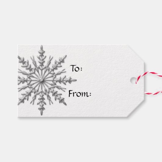 Faux Zilveren Sneeuwvlok op Wit Cadeaulabel (Voorkant (Horizontaal))