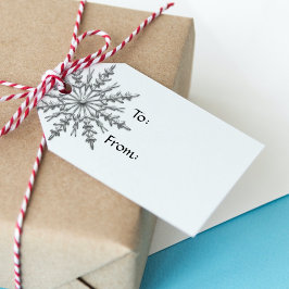 Faux Zilveren Sneeuwvlok op Wit Cadeaulabel