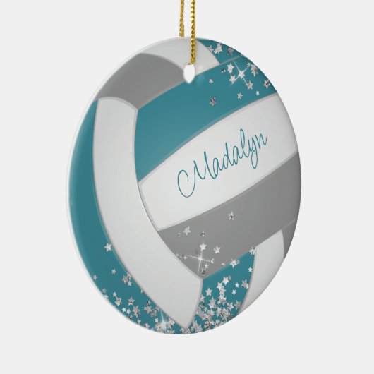 Faux zilveren sterren op meisjes blauwgroen grijs keramisch ornament (Rechts)