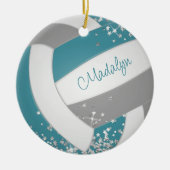 Faux zilveren sterren op meisjes blauwgroen grijs keramisch ornament (Voorkant)