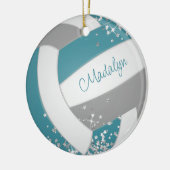 Faux zilveren sterren op meisjes blauwgroen grijs keramisch ornament (Links)