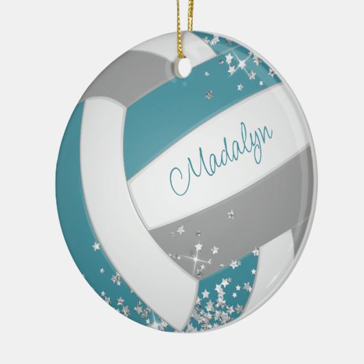 Faux zilveren sterren op meisjes blauwgroen grijs  keramisch ornament (Links)