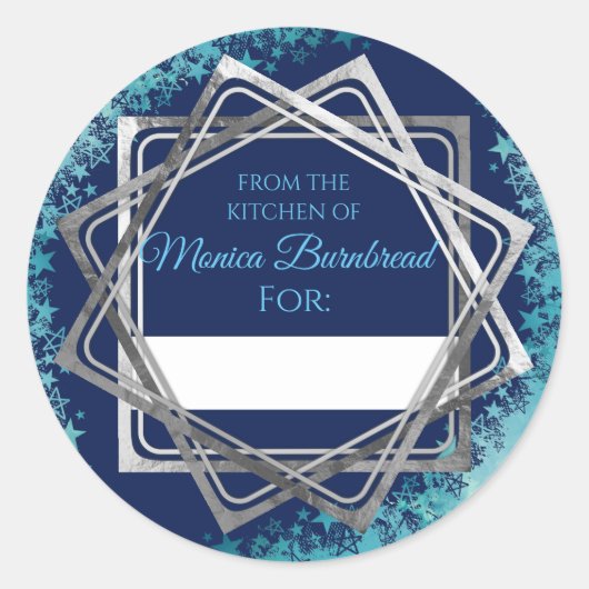 Faux zilveren sterren uit de keuken van het voedse ronde sticker (Voorkant)