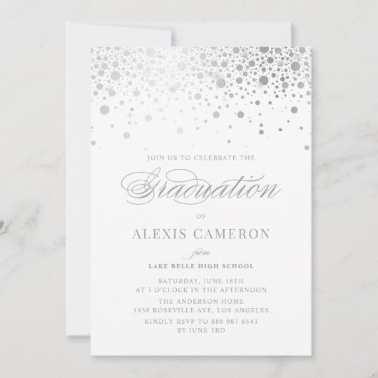 Faux zilverfolie Confetti Stippen Afstuderen Kaart (Voorkant)