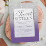 Faux zilverglitter violet elegante chic Sweet 16 Kaart<br><div class="desc">Een modern,   en elegant faux zilveren glitter douche ombre met Paars violet kleurenblok Sweet 16 verjaardagsfeest met elegant zilver lijst Perfect voor een prinses Sweet sixteen.</div>