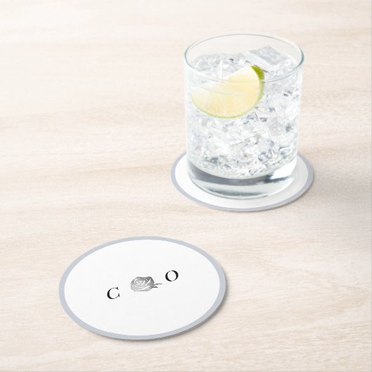 Faux zilverkleurig stoffig blauw minimalistisch mo ronde kartonnen onderzetter (Insitu)