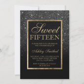 Faux zwart glitter goud elegant chic Sweet 15 Kaart (Voorkant)