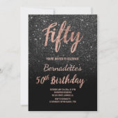 Faux zwart glitter script roos goud 50th Birthday Kaart (Voorkant)