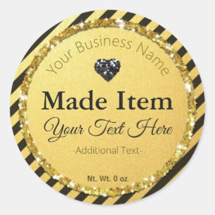 Faux Zwart Goud Glitter Handgemaakte Kleine Bedrij Ronde Sticker