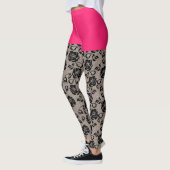 Faux Zwart Kant Fishnet Grappige Leggings Roze Kor (Links)