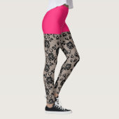 Faux Zwart Kant Fishnet Grappige Leggings Roze Kor (Rechts)
