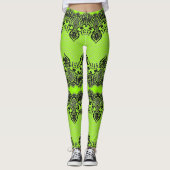 Faux Zwart Kant Fishnet Leggings Neon Groene Kleur (Voorkant)