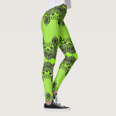 Faux Zwart Kant Fishnet Leggings Neon Groene Kleur (Rechts)