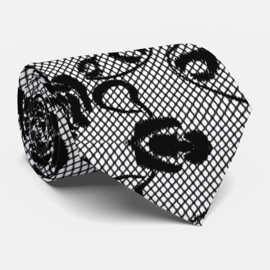 Faux Zwart Kant Fishnet Wit Stropdas - Kies Kleur (Opgerold)