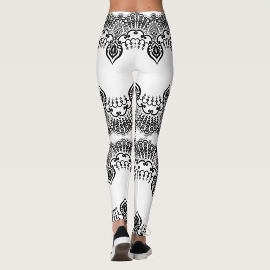 Faux Zwart Kant Fishnet Witte Leggings (Achterkant)