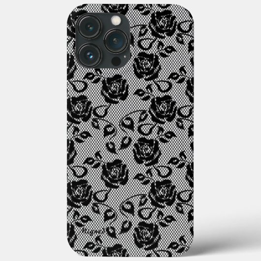 Faux Zwart Kant Roos Fishnet Case-Mate iPhone Case (Achterkant)