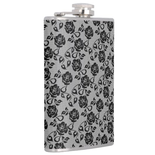 Faux Zwart Kant Roos Fishnet Flask Gift Heupfles (Rechts)