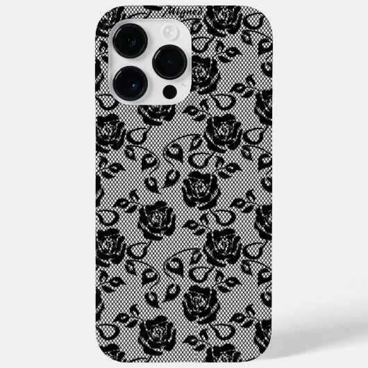Faux Zwart Kant Roos Fishnet iPhone Case (Achterkant)