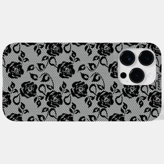 Faux Zwart Kant Roos Fishnet iPhone Case (Achterkant (horizontaal))