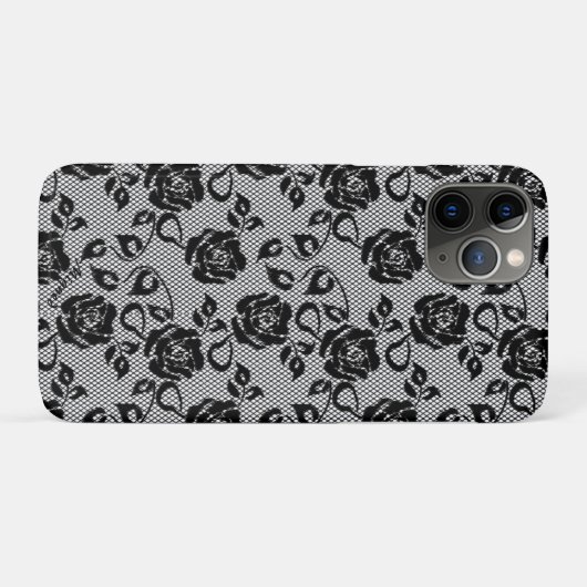 Faux Zwart Kant Roos Fishnet iPhone Case (Achterkant (horizontaal))