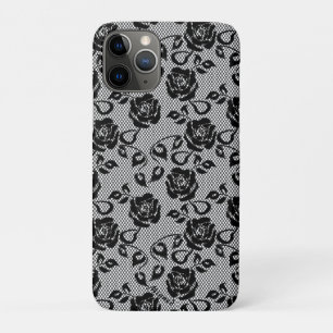 Faux Zwart Kant Roos Fishnet iPhone Case