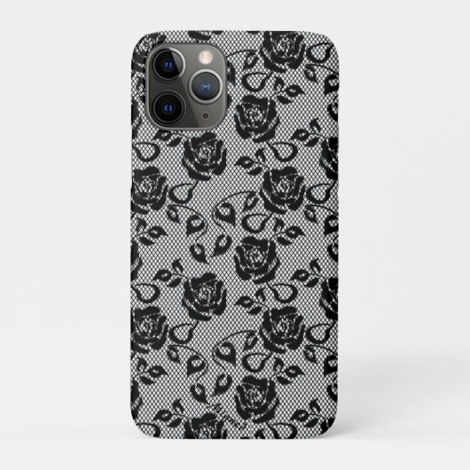 Faux Zwart Kant Roos Fishnet iPhone Case (Achterkant)