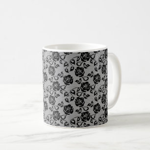 Faux Zwart Kant Roos Fishnet Koffie Mok
