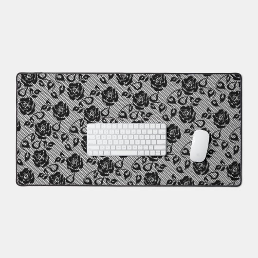 Faux Zwart Kant Roos Fishnet Modern Design Bureaumat (Keyboard & Muis)