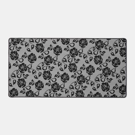 Faux Zwart Kant Roos Fishnet Modern Design Bureaumat (Voorkant)
