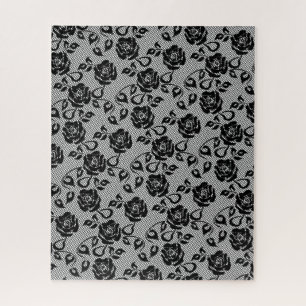 Faux Zwart Kant Roos Fishnet Puzzel Gift