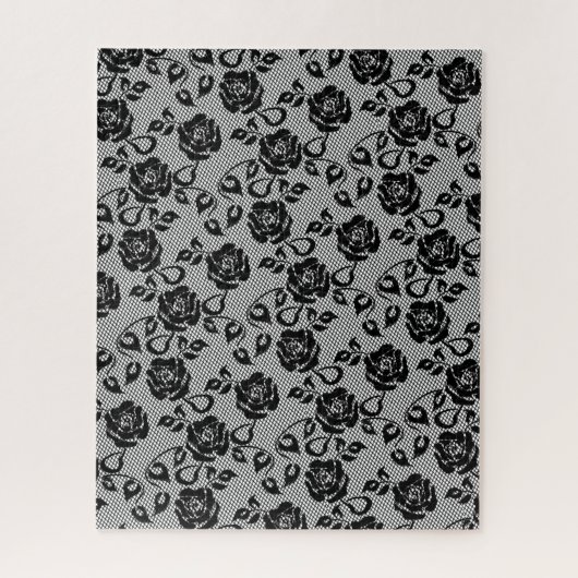 Faux Zwart Kant Roos Fishnet Puzzel Gift (Verticaal)