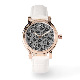 Faux Zwart Kant Rozen Fishnet Horloge
