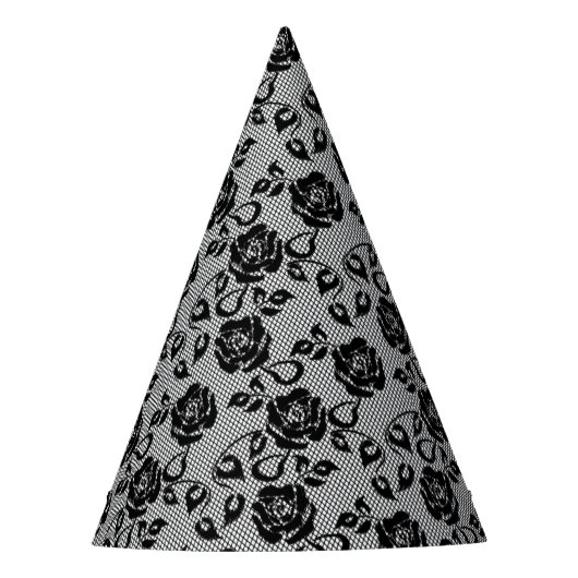 Faux Zwart Kant Rozen Fishnet Party Pet Feesthoedjes (Voorkant)