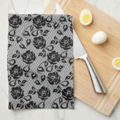Faux zwart kant Rozen visnet keukenhanddoek (Quarter Fold)