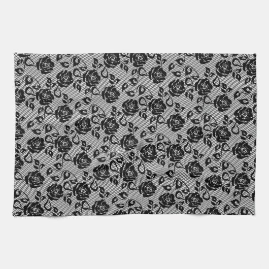 Faux zwart kant Rozen visnet keukenhanddoek (Horizontaal)
