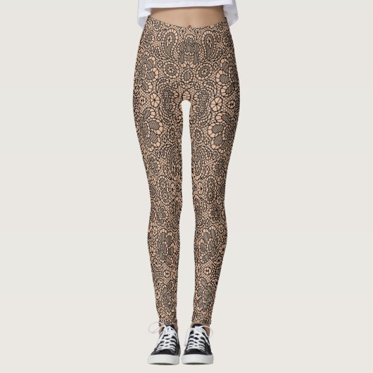 Faux Zwart Lace Fishnet Romantische Leggings (Voorkant)