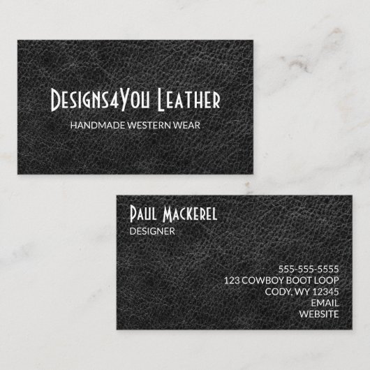 Faux zwart leder visitekaartje (Voorkant / Achterkant)