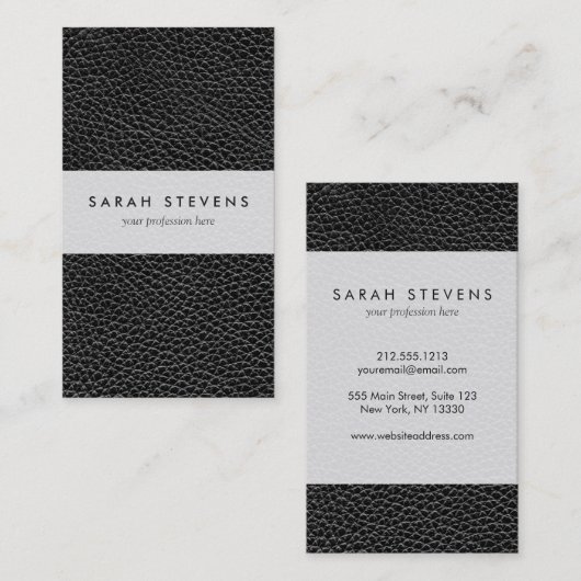 Faux zwart leder visitekaartje (Voorkant / Achterkant)