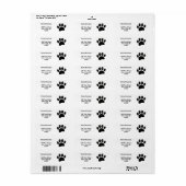 Faux zwart lederen hond Paw Print Custom Etiket (Full Sheet)