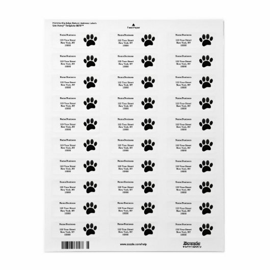 Faux zwart lederen hond Paw Print Custom Etiket (Full Sheet)